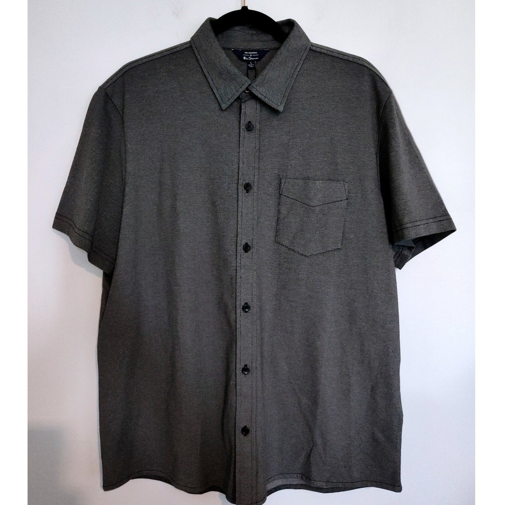 Ben Sherman Mens Short Sleeve Button Down Shirt Black Grey BS14SK347 Large NWT